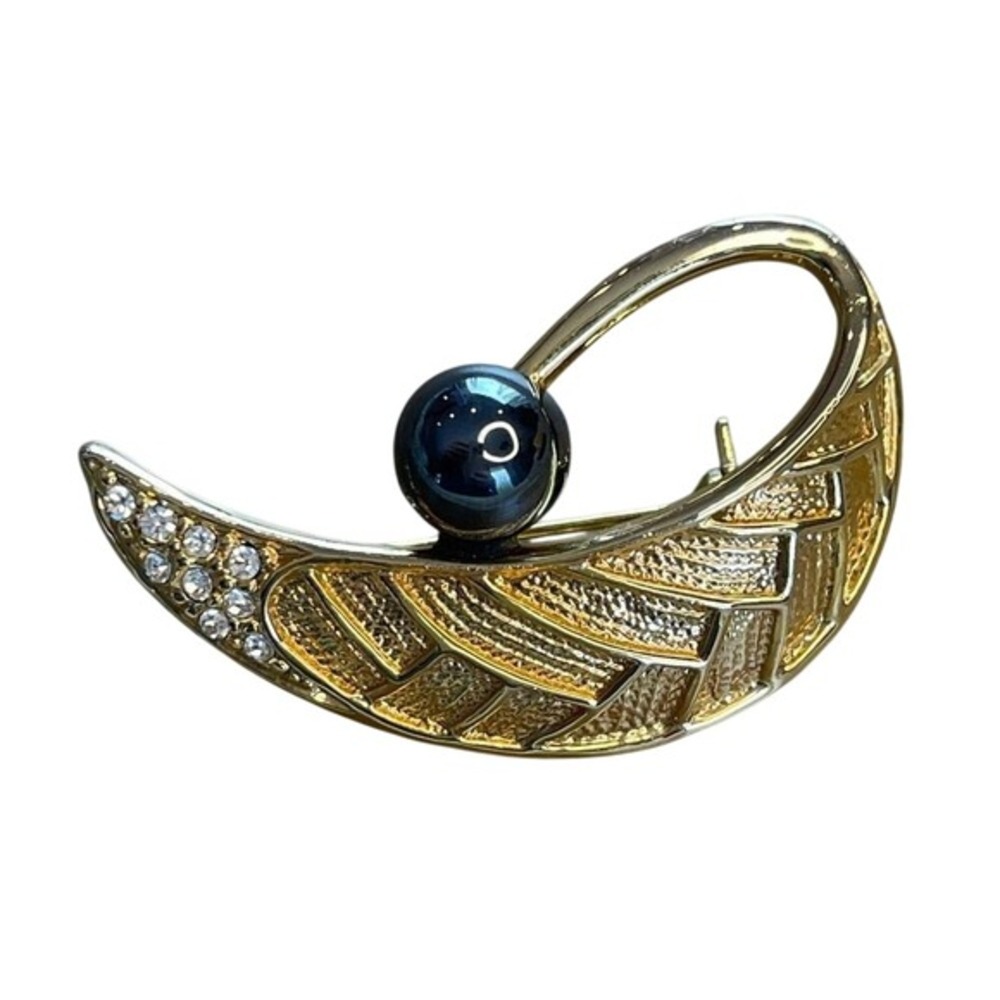 Vintage‎ Art Deco Gold Tone Faux Black Pearl Rhinestone Brooch from Unbranded - Picture 6 of 10